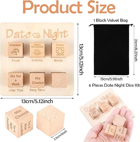 Miniatura 2 de Dados de noche de cita para parejas, divertidos juegos de dados para parejas para adultos, él y ella, Juego de dados de madera para decisión de