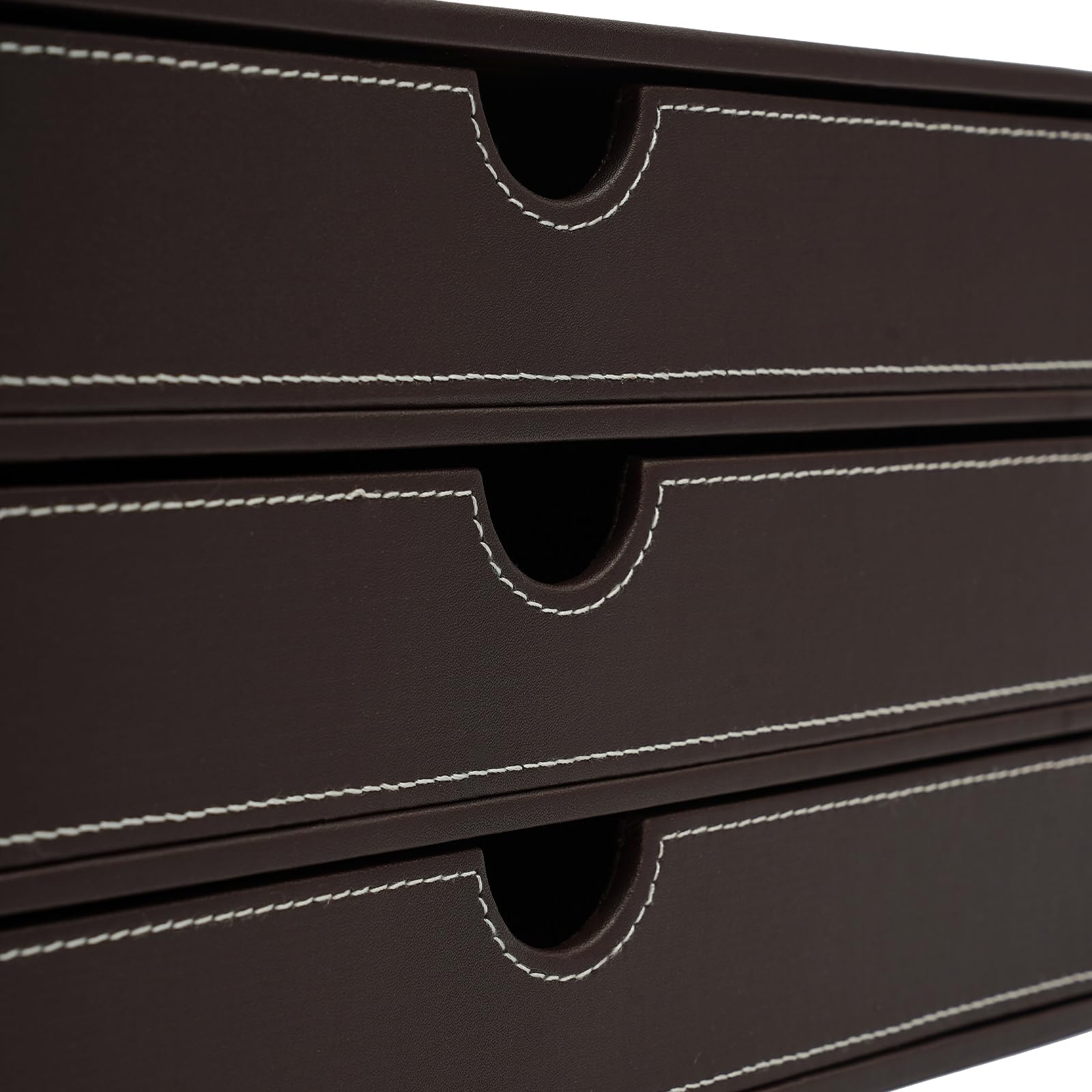 Bandeja para archivos de 3 niveles de piel sintética con cajones, elegante organizador de oficina en café, alta capacidad de carga 20 kg, para documentos y carpetas en la oficina en casa y oficina, 33