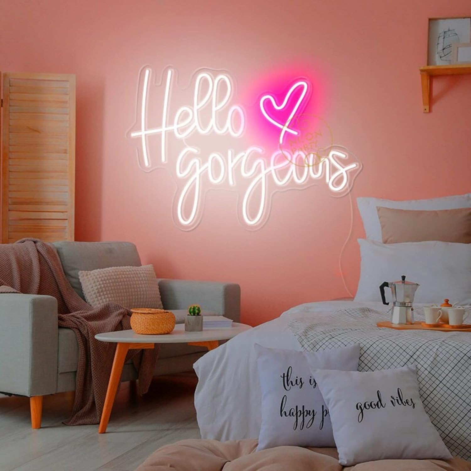 Hello Gorgeous Neon Signs for Wall Decor Led Neon Sign for Party Art Gift Birthday Gift for Child Family Girlfriends Birthday Pary Lights Decor Christmas Decor Lights(20IN)