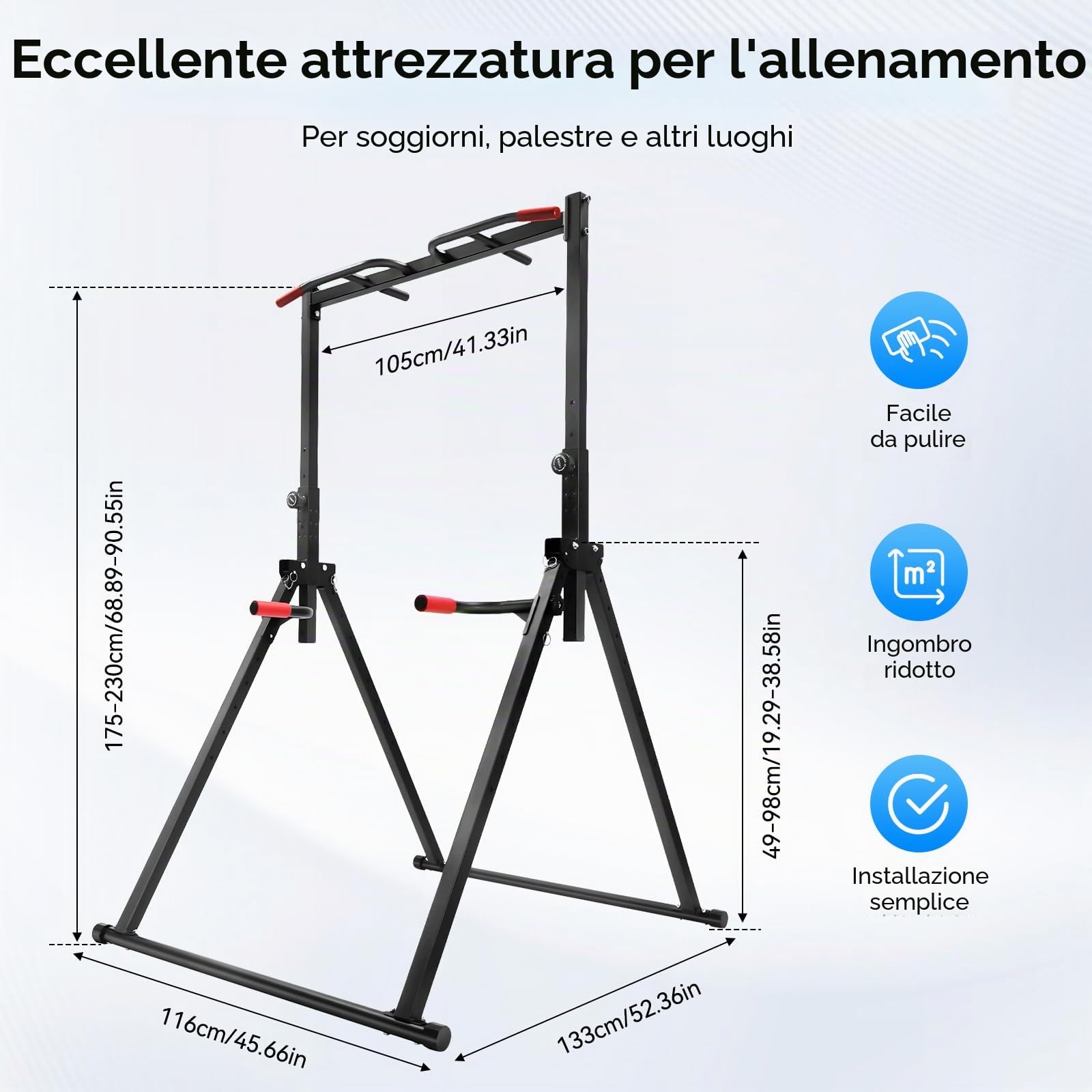 Barra per trazioni autoportante Power Tower Dip Station pieghevole, Pull Up Bar regolabile, multifunzione Home Gym Attrezzature per l'allenamento della forza