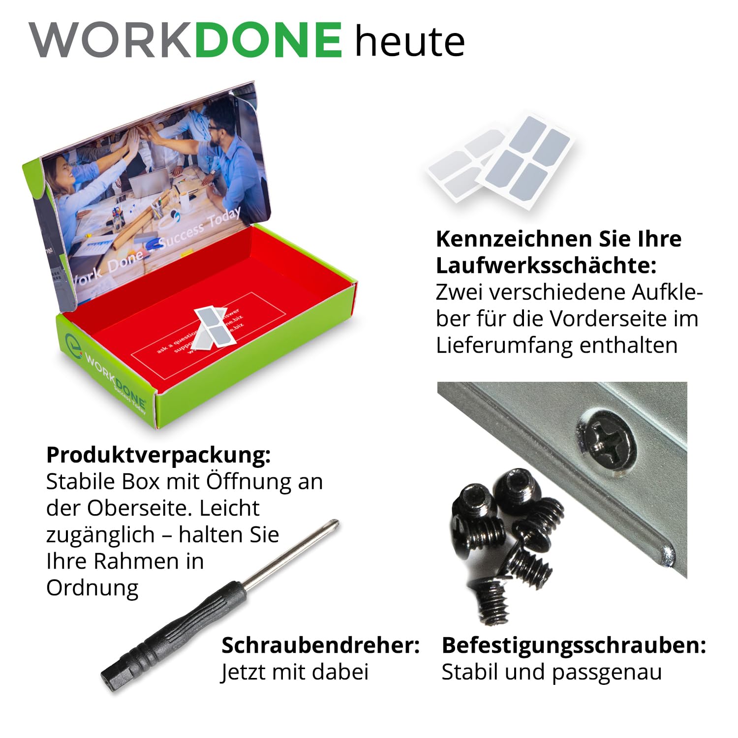 WorkDone 4er Pack - 3,5-Zoll Festplatten-Caddy - Kompatibel für Dell PowerEdge Server - Mit ausführlichem Installationshandbuch - Aufkleber für Vorderseite – Schraubendreher