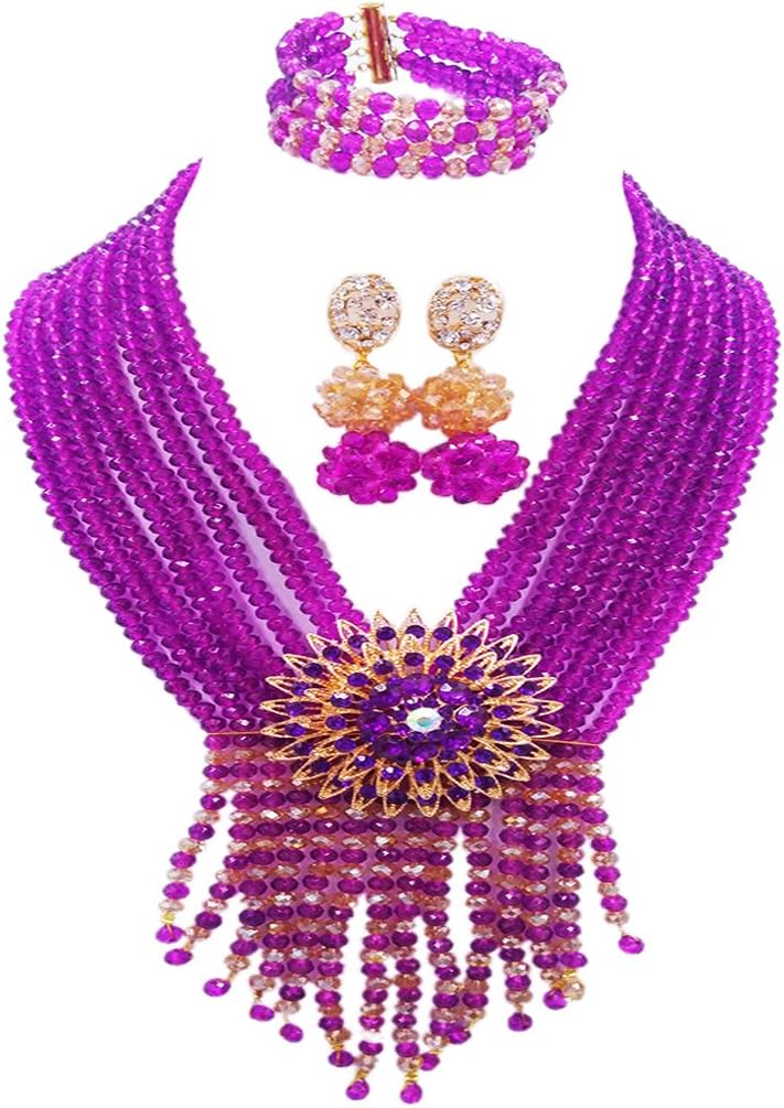 8 Rows Royal Blue Costume African Beads Nigerian Necklace Bridal Wedding Jewelry Sets for Women