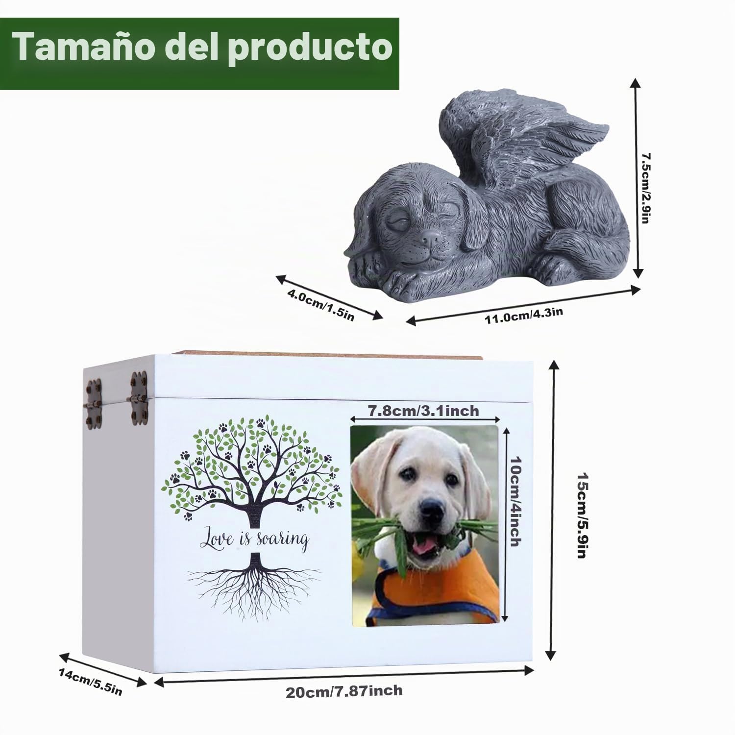 Urnas de cenizas de mascotas para perros o gatos, urnas de funeral de cremación de madera extragrandes con marco para fotos, caja conmemorativa de recuerdos con forro de franela negra, regalo