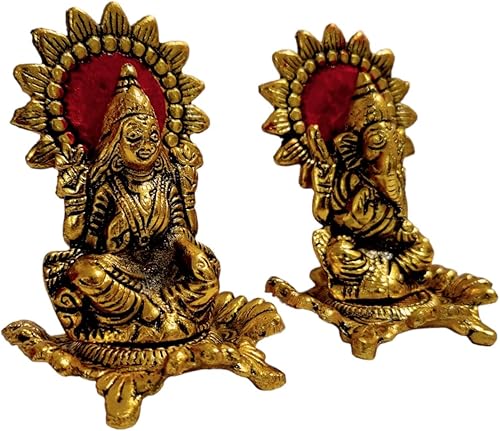 Miniatura 4 de Lakshmi Ganesh Idols hechos de metal, estatua de Laxmi Ganesha, figura tradicional para tablero de automóvil, hogar, oficina, templo, puja,