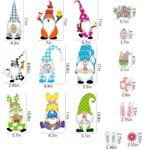 Miniatura 4 de 9 hojas de calcomanías de Pascua para ventana, decoraciones navideñas para ventanas de vidrio, calcomanías de gnomo de Pascua de doble cara,