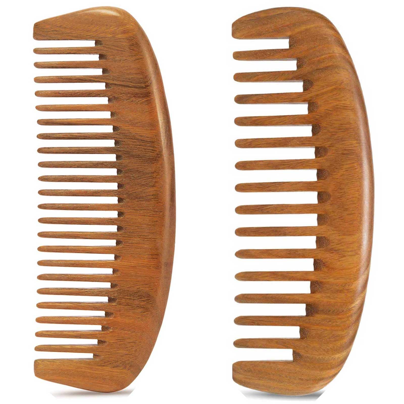 Moreinday 2 Pack Wooden Comb, Extra Wide Tooth Comb for Thick Hair, Wide Tooth for Medium Density Hair - Green Sandalwood