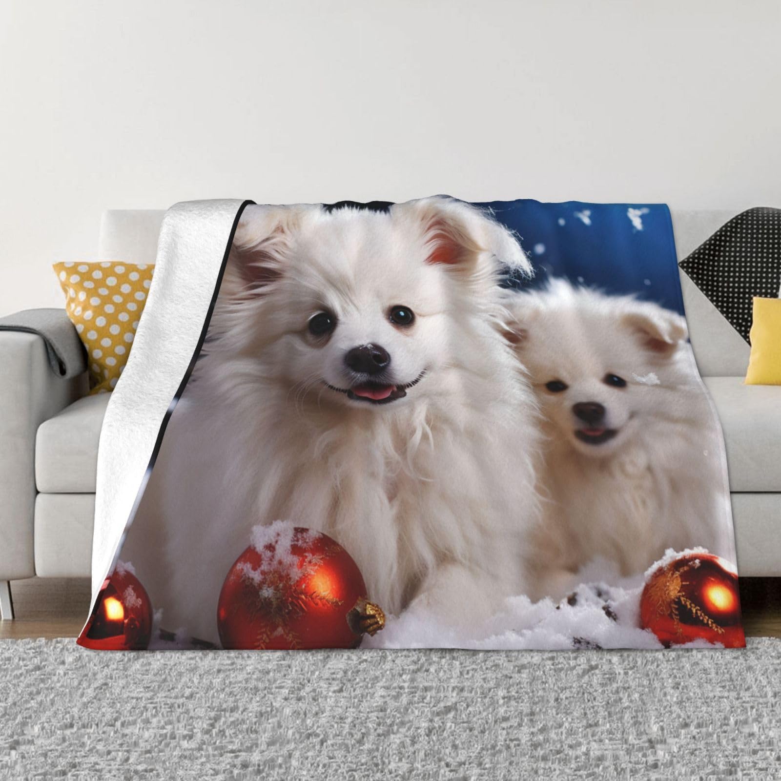 Couverture jeté de canapé plaid flanelle douce Noël blanc 152 x 127 cm