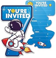 Vista 8 de Outer Space - Invitaciones de fiesta de primer cumpleaños con sobres, juego de 20 tarjetas de invitaciones de astronauta con una forma de astronauta