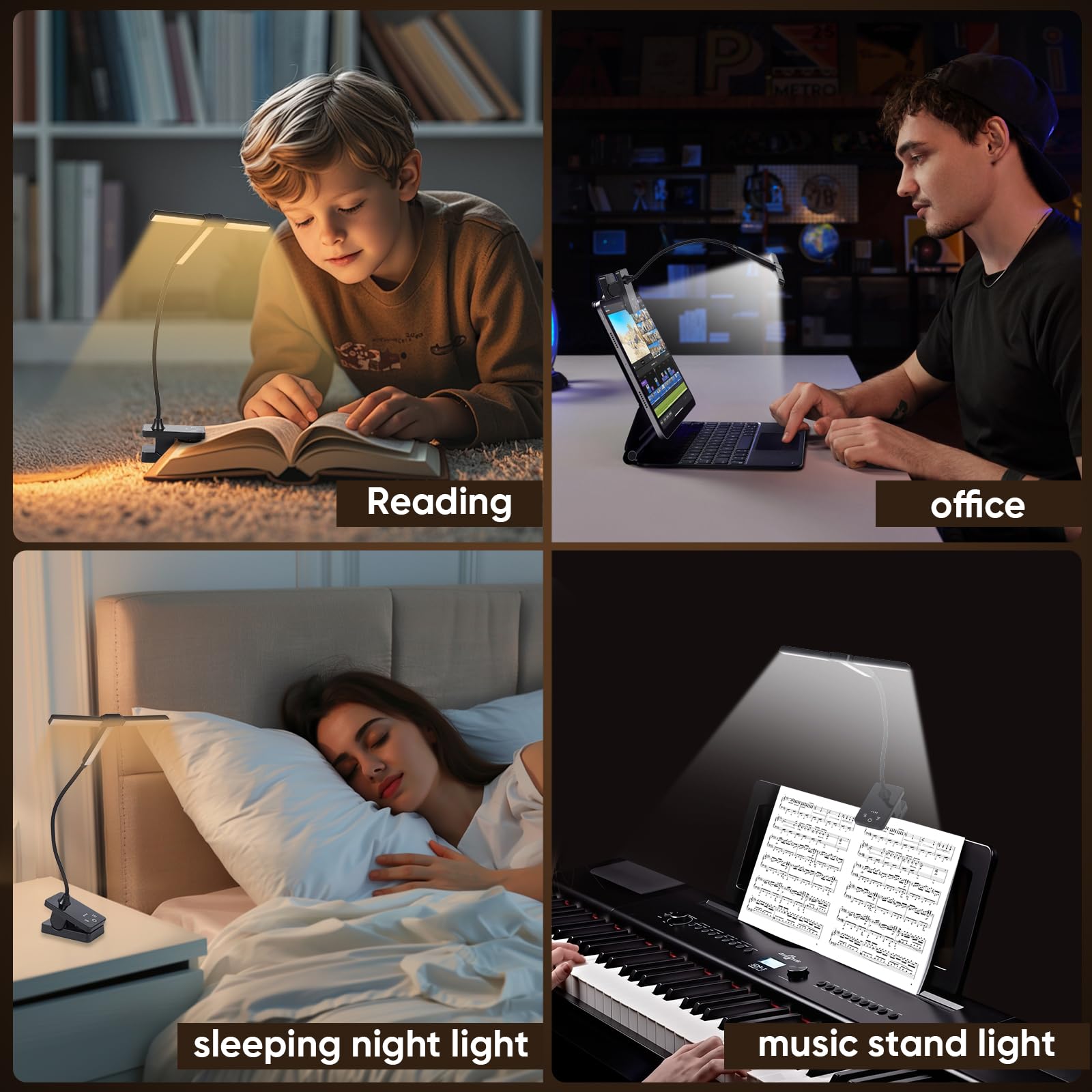 Javik Lampe à clipser pour pupitre de musique : lampe de piano pliable rechargeable de type C – Lampe portable avec 3 niveaux de luminosité pour dossier de chorale, guitare, lecture de livres (noir)