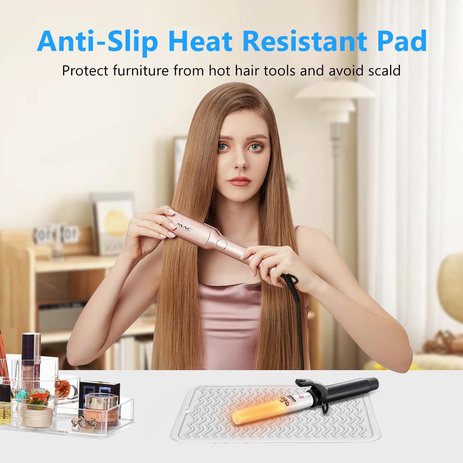 Alfombrilla resistente al calor de gran tamaño, alfombrilla de silicona para alisar el cabello, planchas planas, herramientas de peinado de cabello, protección de encimera, alfombrilla de 2