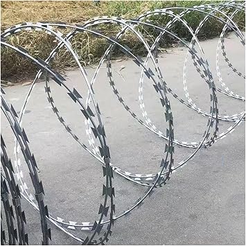 Razor Ribbon Barbed Wire, Anti-Climbing Spiral Barbed Wire Coils, Outdoor Garden Helical Wire for Both Commercial Residential UseSilver-45cm/Double Spiral,10m