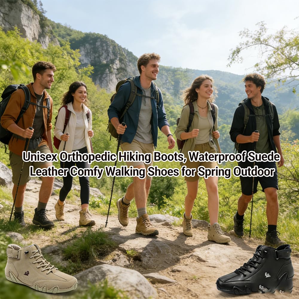 Herren Wildleder Chukka Boots Unisex Wasserdicht und Atmungsaktiv Orthopädische Slip-On Wanderschuhe Handgemachte Leder Orthopädische Bequeme Schuhe für Damen und Herren