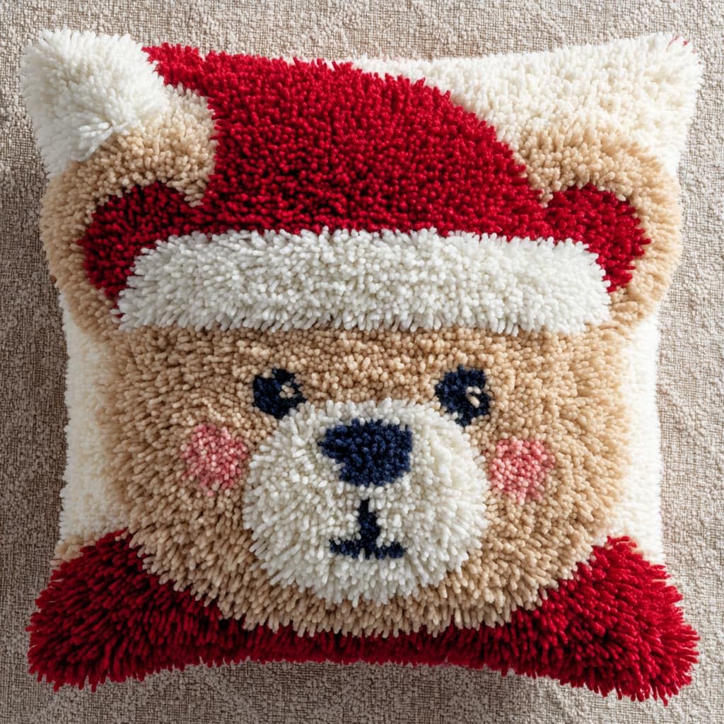 Taxpy Latch Hook Cushion Kits, Animal Bear Pillow Cover Making Crochet Craft Kits Pre Printed Canvas Wool Yarn DIY Needlework Pillow Cover Sofa Cushion 43x43cm