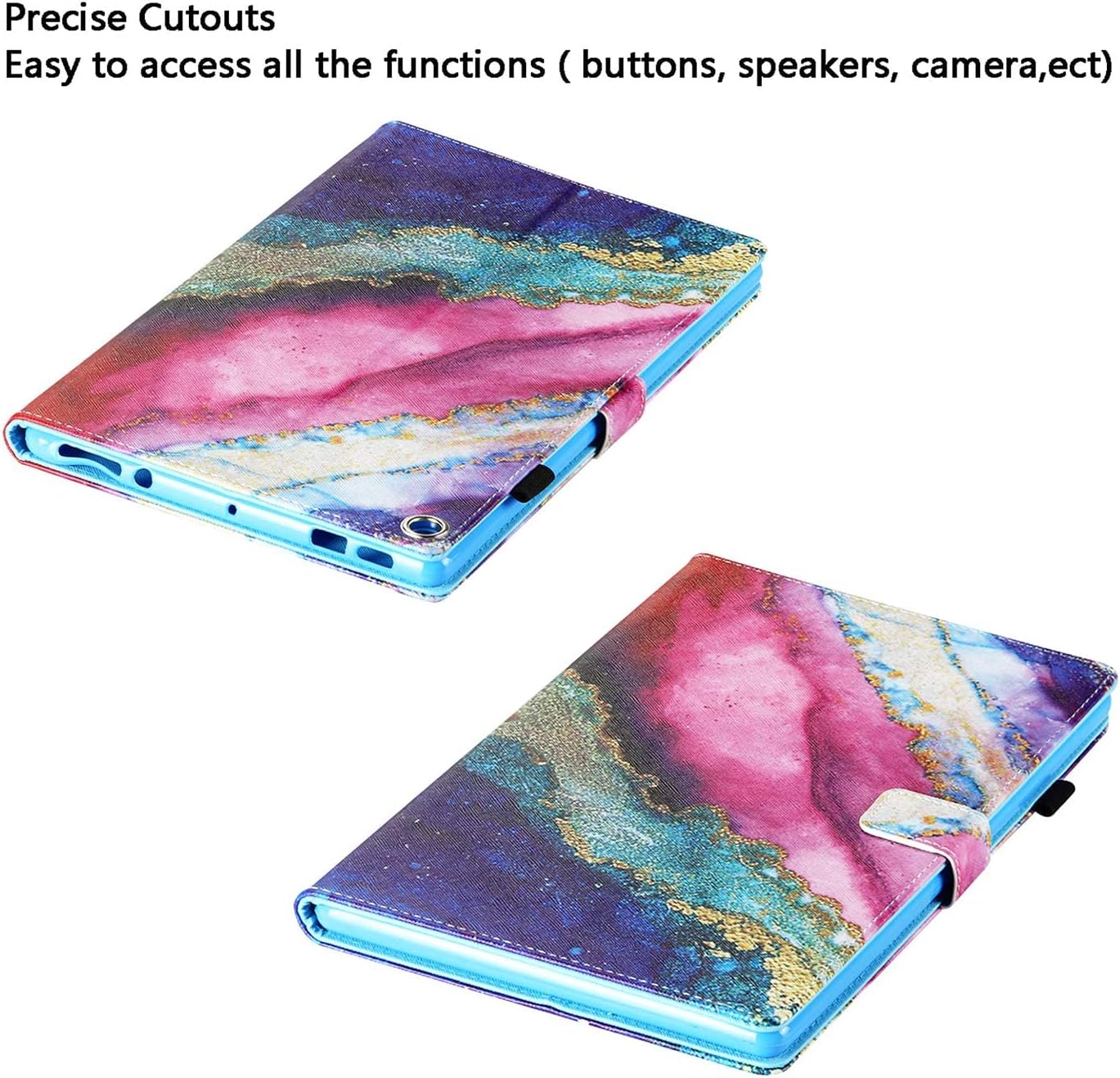 Kindle Fire HD 10 Tablet Case 9th/7th Generation with Pencil Holder [Auto Wake/Sleep] Card Slots Smart PU Leather Folio Stand Cover for Amazon Fire HD 10.1 inch 2019/2017, Rainbow Marble