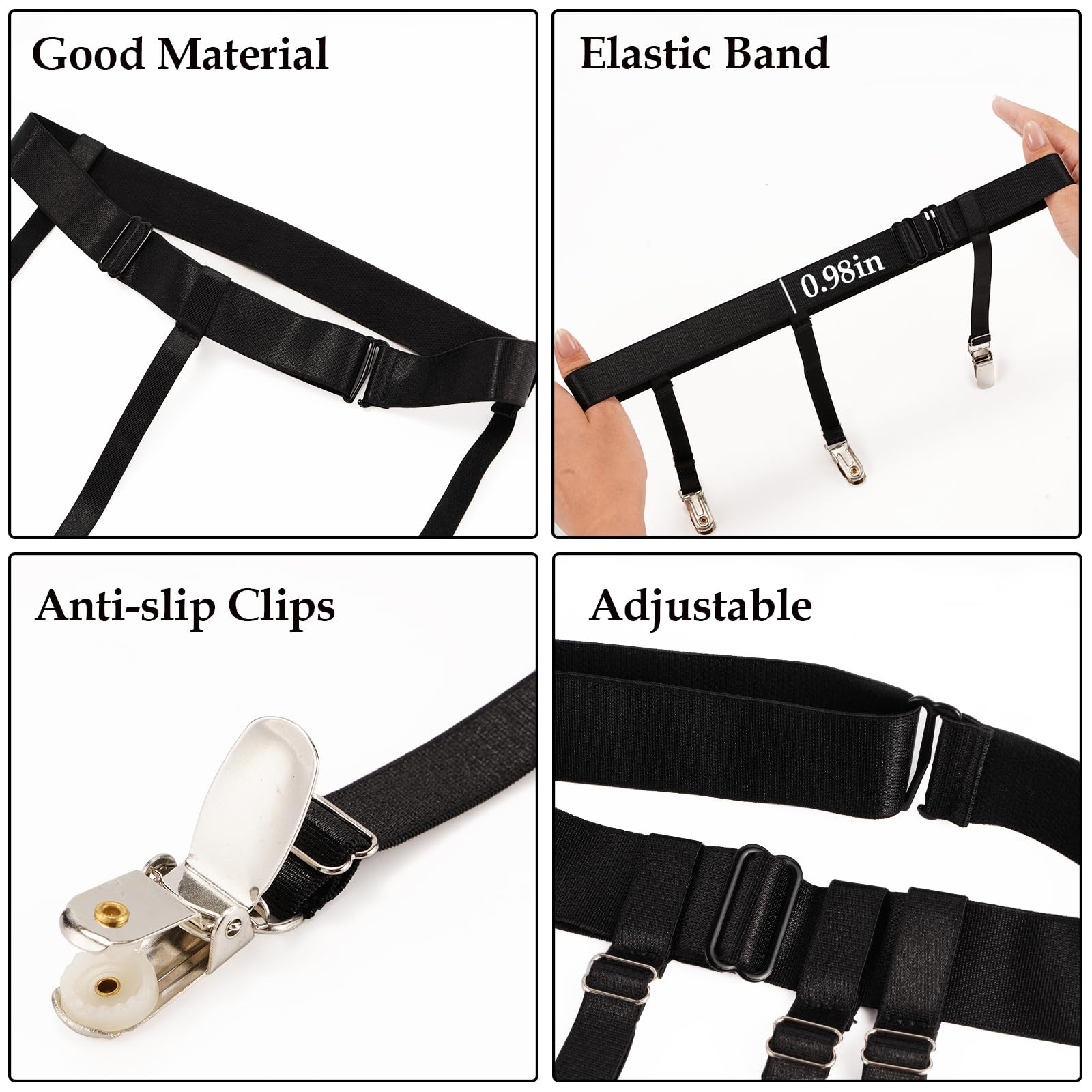 Women's Plus Size Thigh Garter Belts, Adjustable High Elastic Garter Belt and Stockings Set, Black, plus size - Image 4 thumbnail
