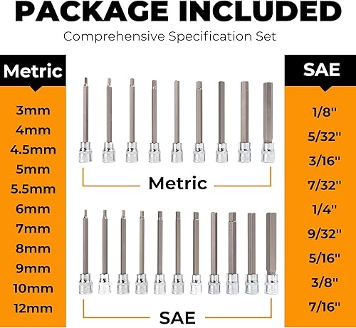 Miniatura 2 de Mulwark Juego de 20 llaves Allen hexagonales extralargas de 38 pulgadas  Juego de llaves Allen largas que contienen llaves Allen métricas de 0.118