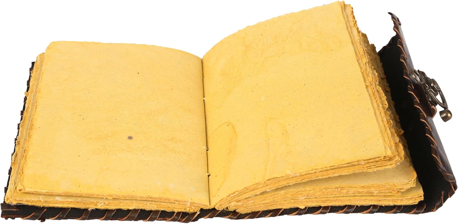 Hocus Pocus Book of Spells Journal Book of Shadows – 8x6 Writing Notebook Unlined Deckle Edge Paper Leather Journal Writing For Men And Women eye cover (Spellbound Brown)