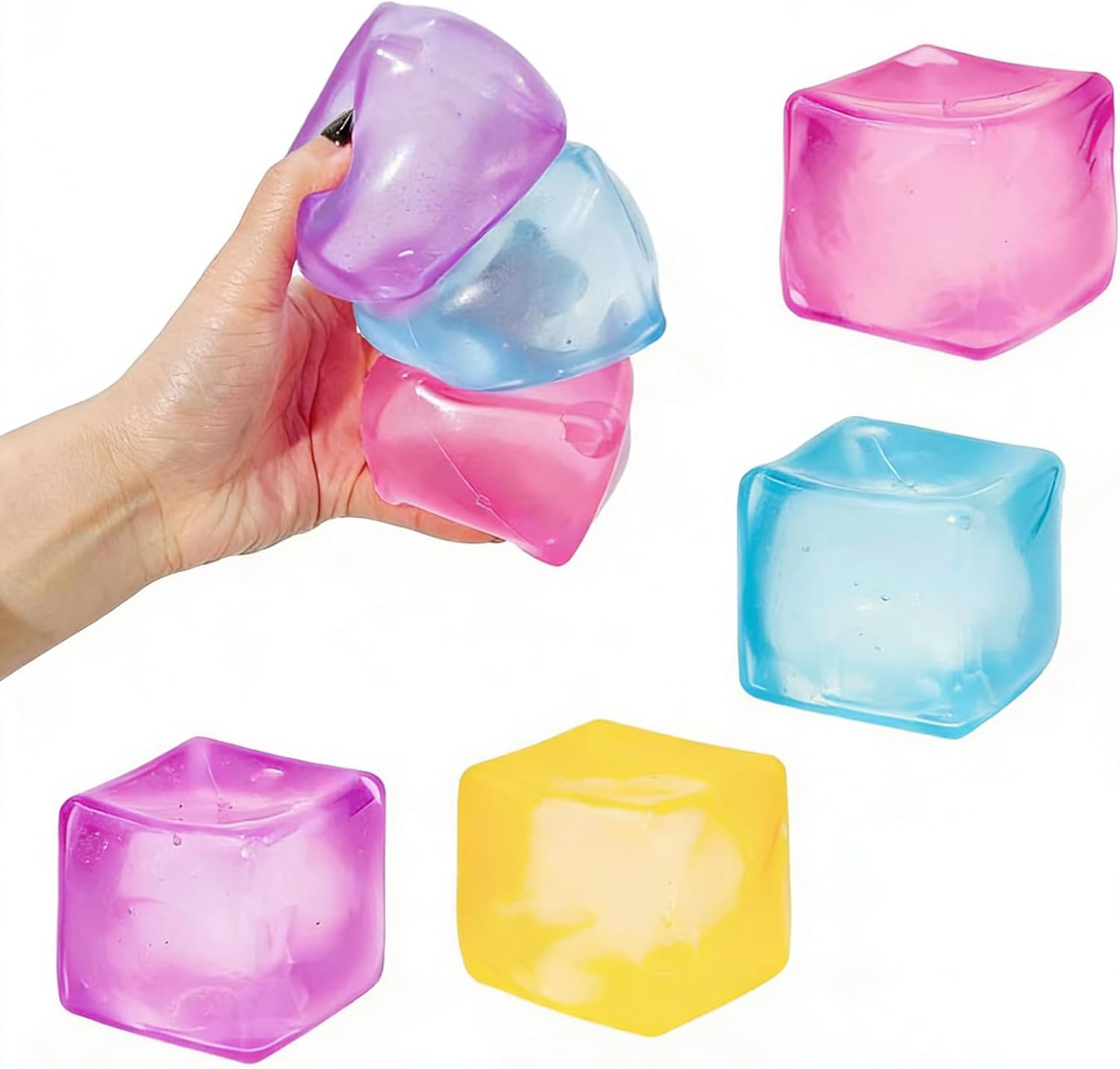 Ice Cube Squishy Stress Toy for Kids Adults,Fidget Toys Slow Rising Fidget Cube Sensory,Ice Squishy Cube Sugar Balls Sensory Toy Nice Ball Cubes with Box Blue