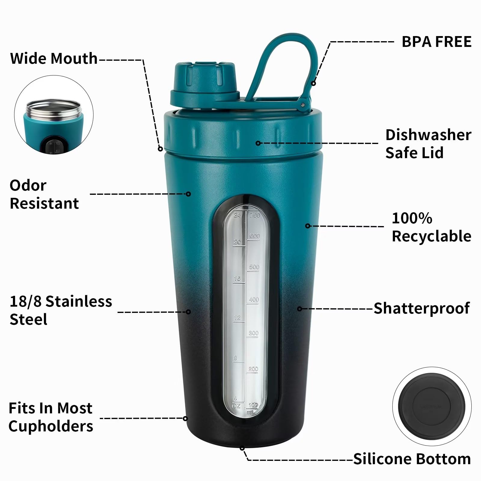 TOOFEEL Stainless Steel Shaker Bottle - 20 Oz Double Walled - View #4