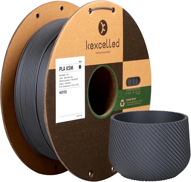 Filament kexcelled Matte PLA, Matowe Wykończenie, Kolory Morandi, 1,75mm+/-0,03mm, Szpula 1kg(2,2funta), Pasuje do Większości Drukarek FDMAsh Gray
