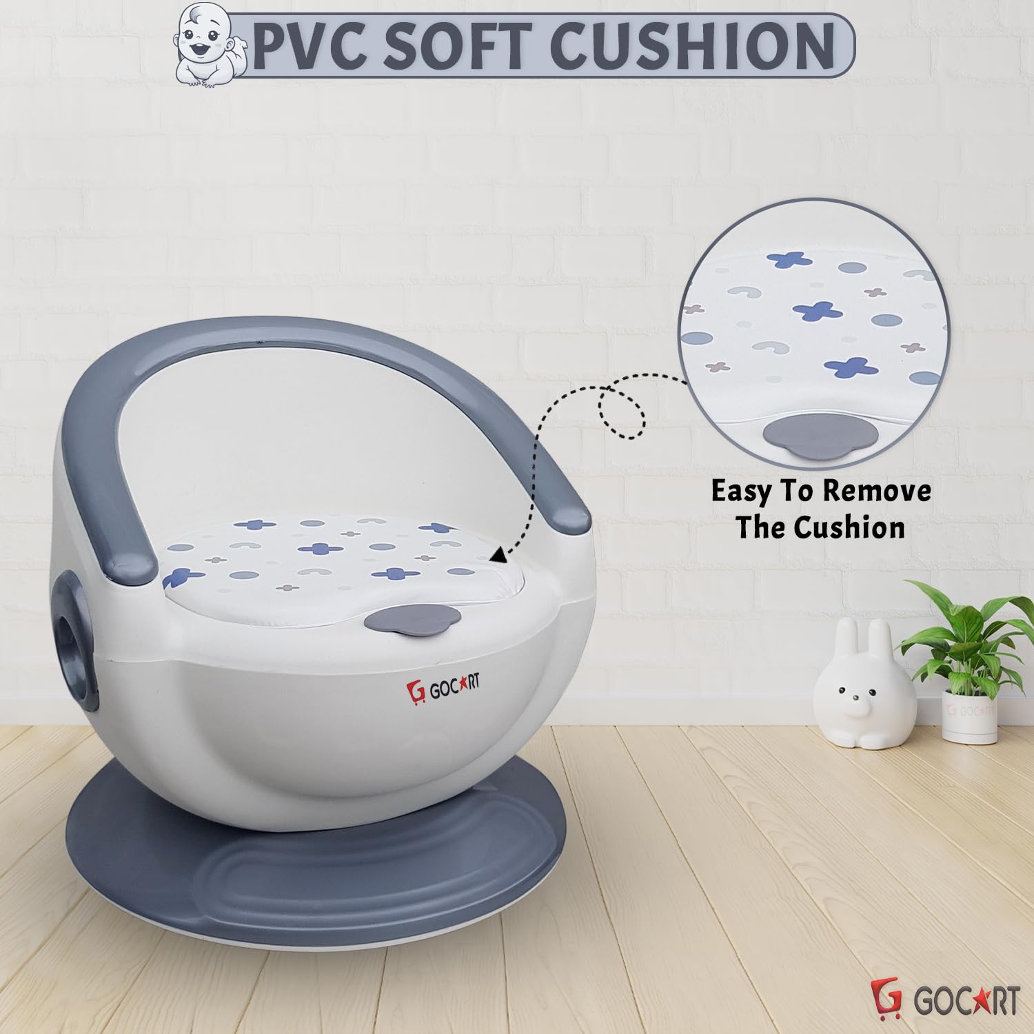 GOCART WITH G LOGO 4 Leg Baby Dining Chair With Detachable Tray And Pu Soft Cushion For 1-2 Year Kids And Toddler (Design-2) - White 3