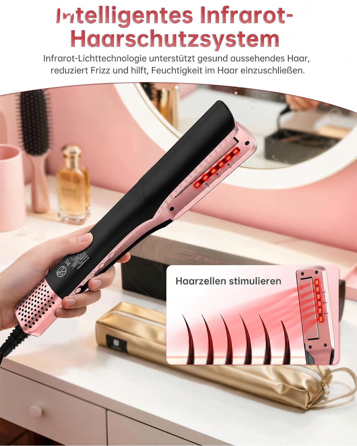 Glätteisen Föhn 2in1, Nass-Trocken Air Haarglätter, Anti-Frizz Ionen-Tech | Föhnen Glätten Gleichzeitig, Keine Hitzeschäden, Locken und Glätten, 110.000 U/min Air Straight Hair Straightener, Max 170°C