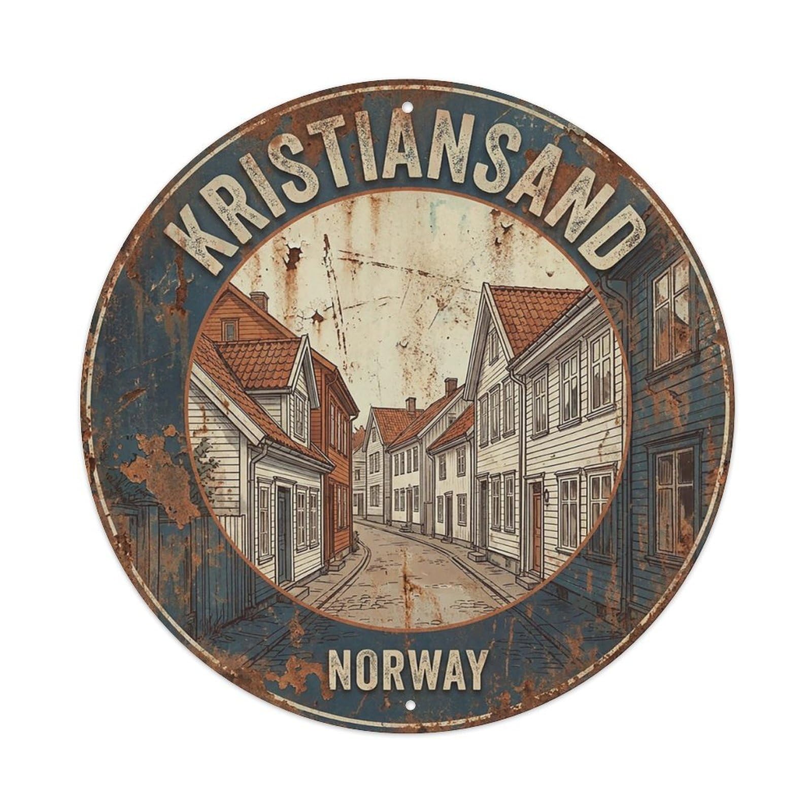 Norway Retro Travel Kristiansand Vintage Metal Tin Sign Plaque Wall Decor for Cafe, Club Bar, Office, Garden Metal Poster 8x8Inch