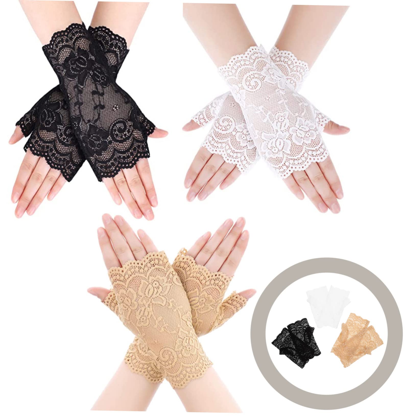 Beavorty Guantes De Protección Solar con Encaje para Mujeres De Mangas para Actividades Al Aire