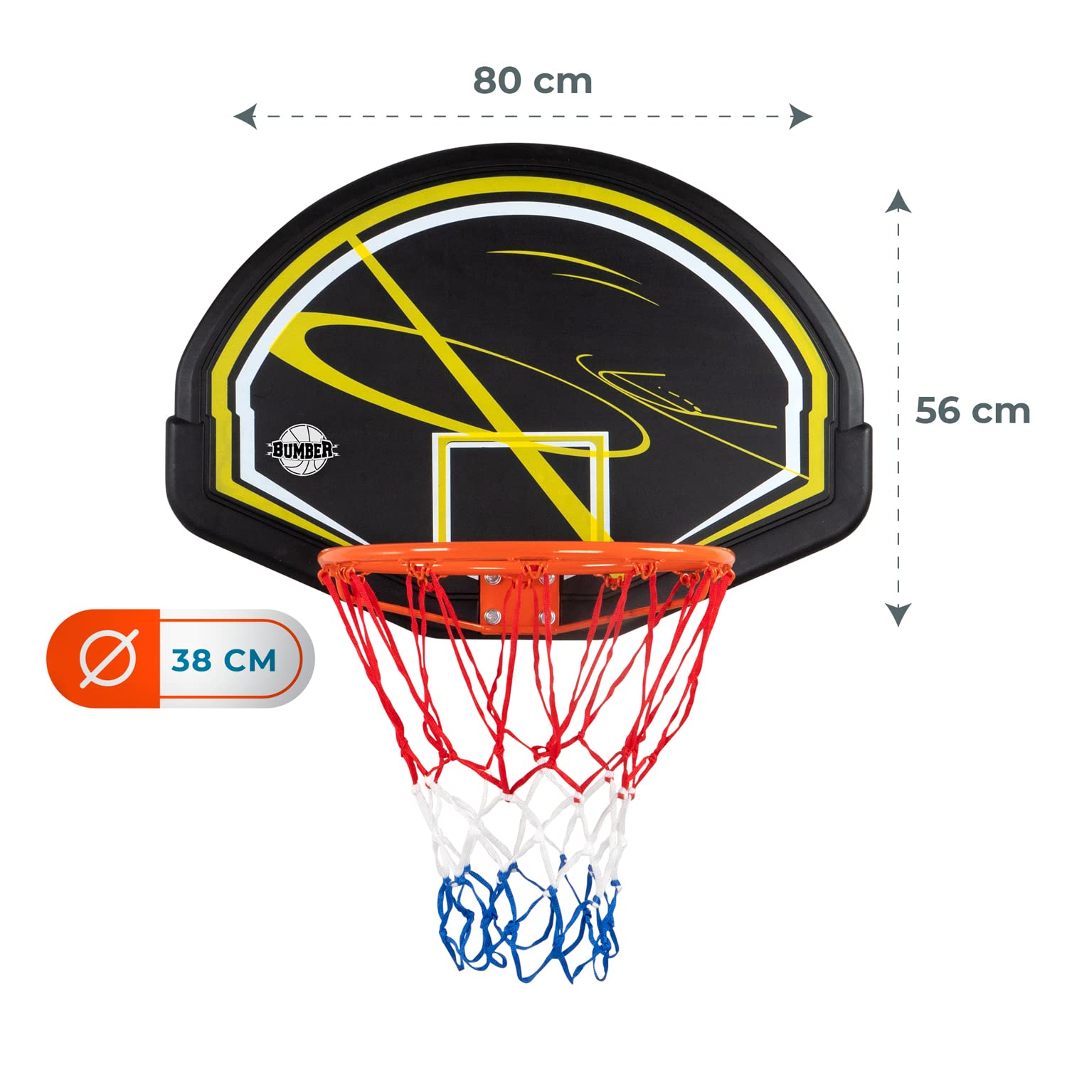 BUMBER Panneau de Basket Memphis Intérieur/Extérieur avec Fixation Porte et Murale incluses, Noir