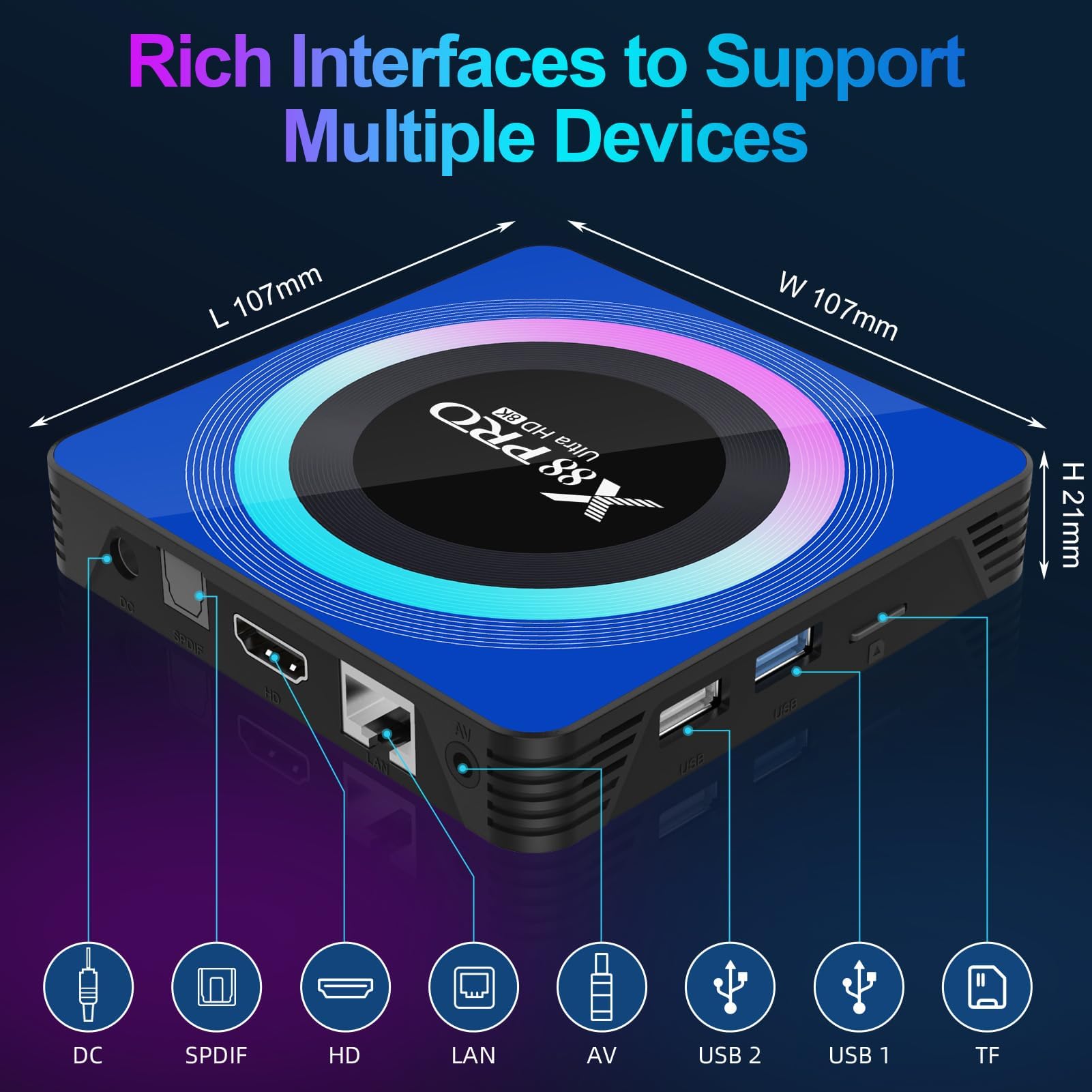 Android TV Box 13.0, Android Box 4GB RAM 32GB ROM RK3528 Quad-Core supporté 2.4G / 5G Dual WiFi6 BT 5.0 10/100M LAN Enternet 8K HD Boîtier TV Android