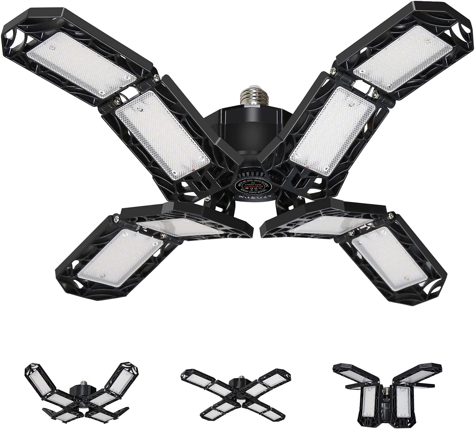 150W LED Garage Lights, 8-Leaf Deformable Led Garage Ceiling Lights Fixtures Screw in, 6500K 50000H Led Shop Lights with Adjustable Panels for Garage, Basement, Attic, Workshop, Warehouse