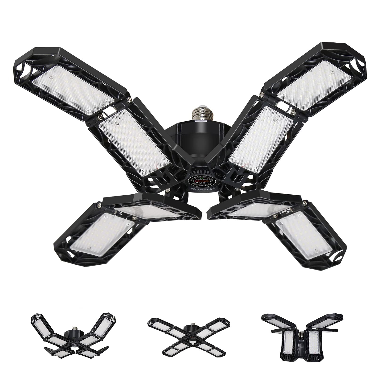 150W LED Garage Lights, 8-Leaf Deformable Led Garage Ceiling Lights Fixtures Screw in, 6500K 50000H Led Shop Lights with Adjustable Panels for Garage, Basement, Attic, Workshop, Warehouse