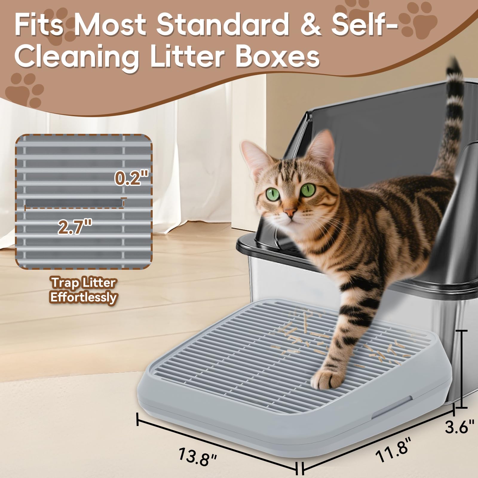 Rampa/gradini rialzati per lettiera per gattini e gatti anziani, lavabile, per lettiera automatica, anti-tracciamento, tappetino a pedale con filtro, facile da pulire (grigio chiaro)