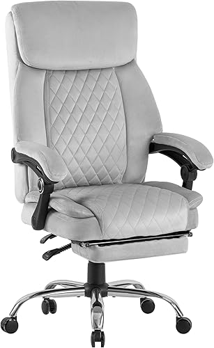Miniatura 9 de Silla de oficina ergonómica de terciopelo con reposapiés, reclinable ejecutivo para computadora, giratoria, respaldo alto, soporte lumbar grande,