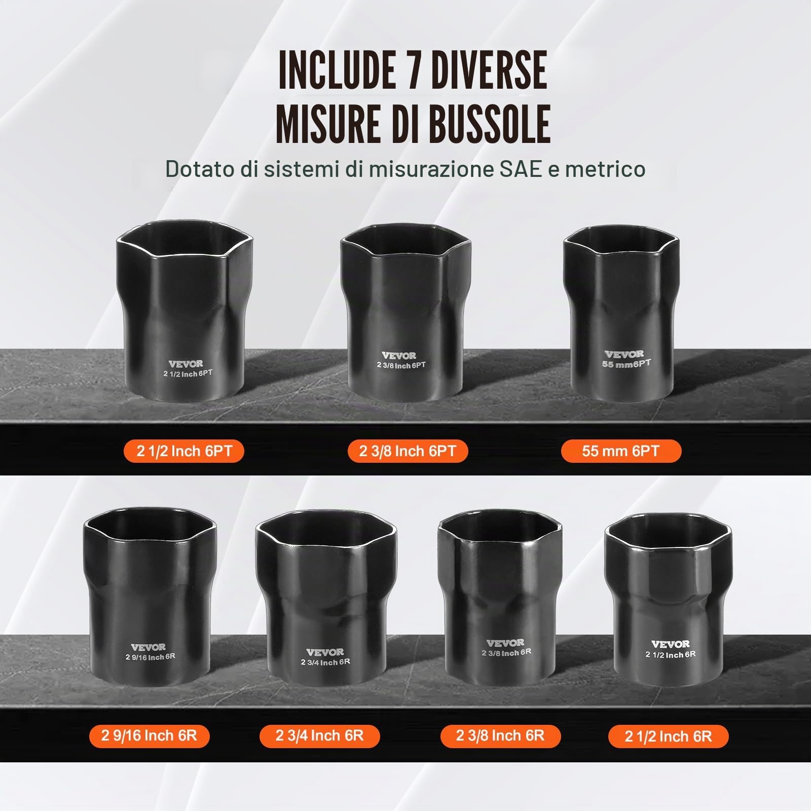 VEVOR Set di Bussole per Dadi di Bloccaggio Cuscinetti Ruota, Attacco da 12,7 mm Chiavi a Bussola SAE e Metriche a 6 Punte con Custodia per Rimuovere Installare Dadi di Bloccaggio dei Cuscinetti Ruota