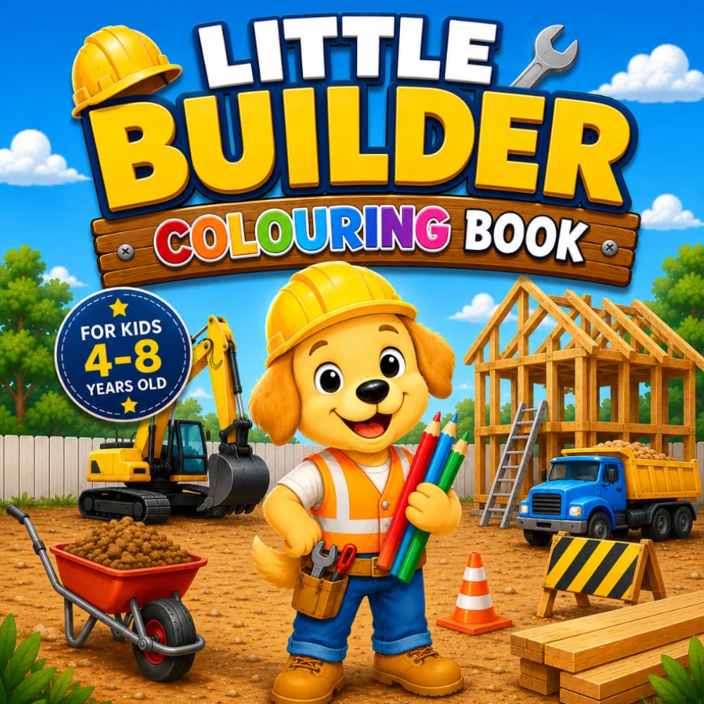 Little Builder Coloring Book for Kids Ages 4-8: Fun and Easy Construction Coloring Pages Featuring Trucks, Bulldozers, Excavators, Cranes, Tools, Builders and More