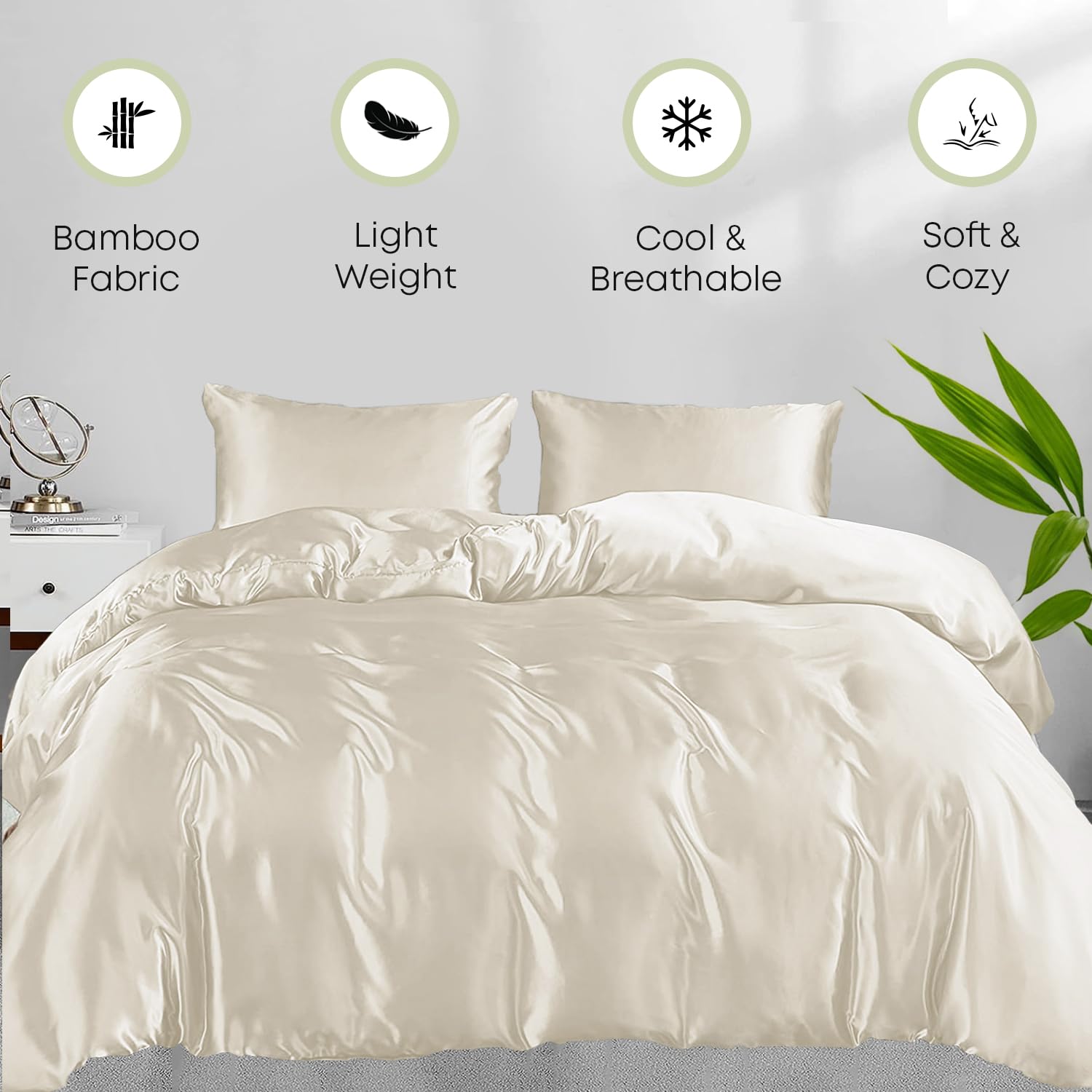 LINENWALAS Duvet Cover Set Double Size, 100% Bamboo Bedding 3 Piece Cooling Comforter Cover 200x200 cm Soft - Image 4