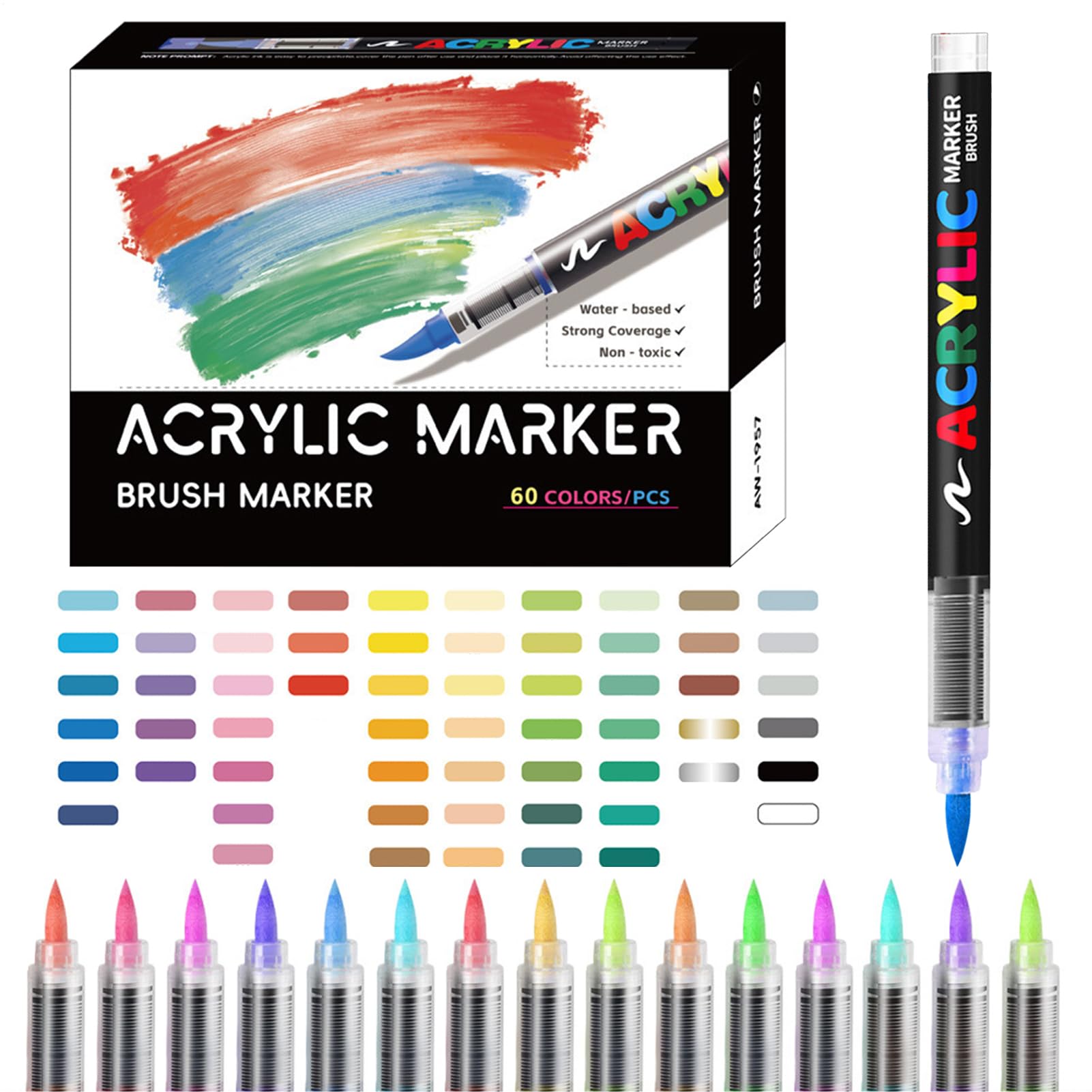 Generisch Acrylmarker Acrylfarben Stifte Mit Pinselspitze | Wasserfeste Kunstbedarf Für Leinwand Stoff Keramik Stein Glas