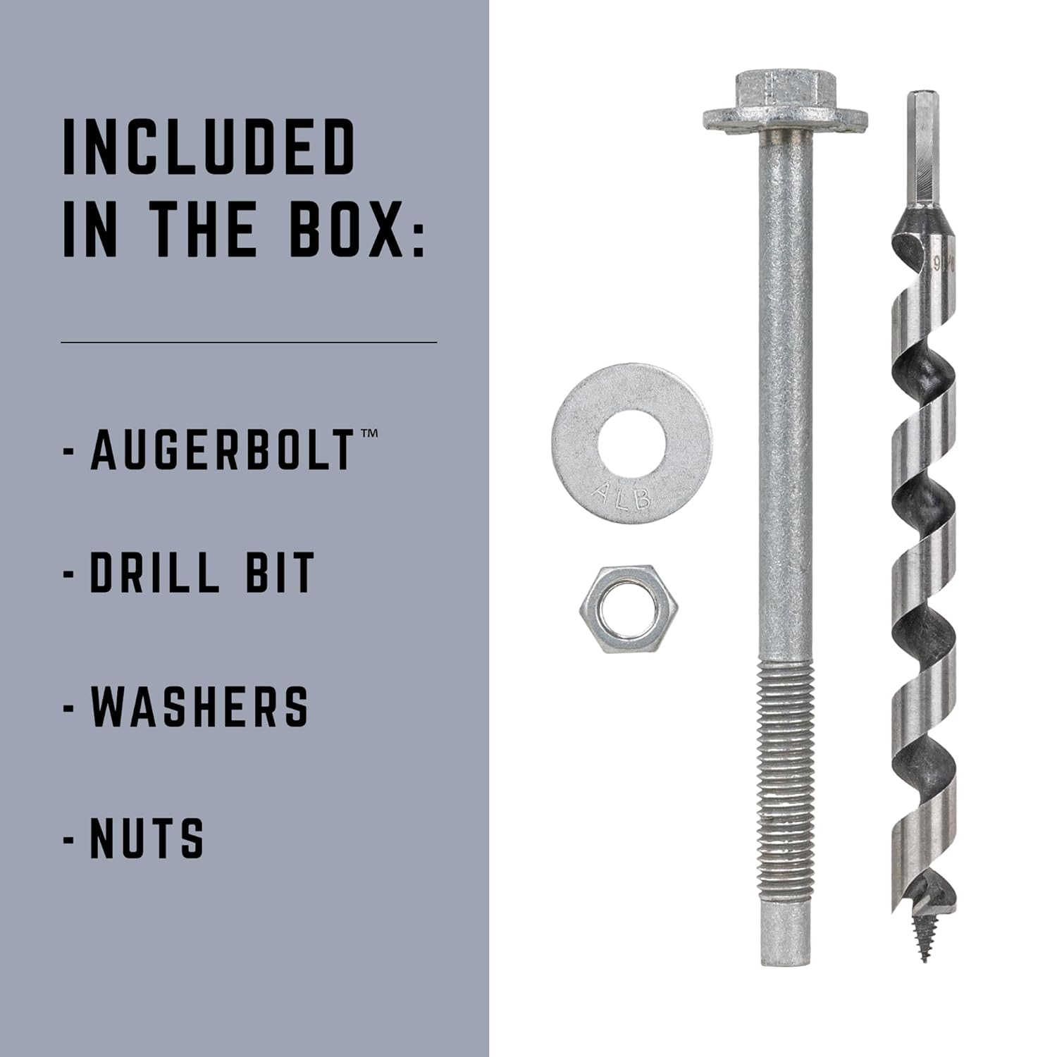 GRK Fasteners AugerBolt™ Through Bolt Fastening System, Galvanized Heavy-Duty Carriage Bolts, Rust & Corrosion Resistance for Post-to-Beam Connections, 10 Bolts with Drill Bit, Hex Nuts, & Washers