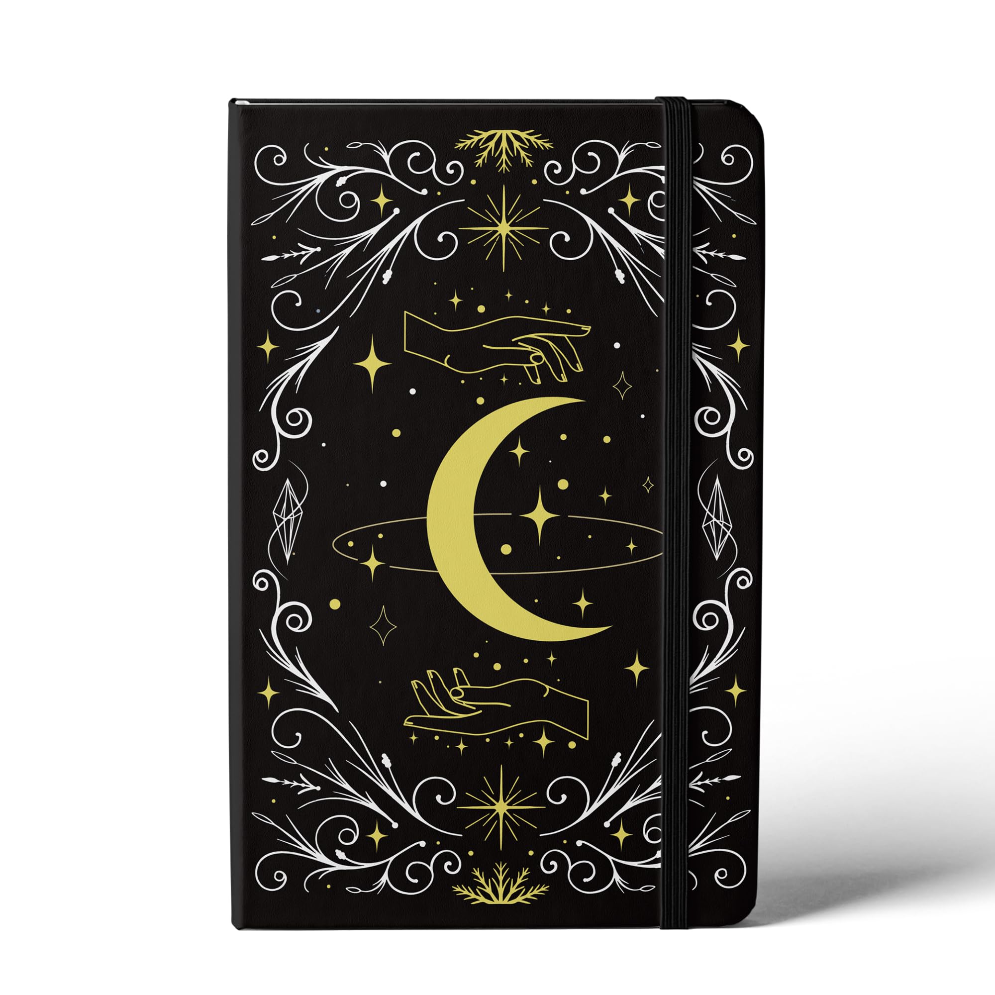 BUKE A5 Dotted Journal – 160gsm Ultra Bamboo Paper, Moon & Star Foil Cover, Flat Lay Notebook with Gift Box – 160 Pages, 5mm Dot Grid, Faux Leather