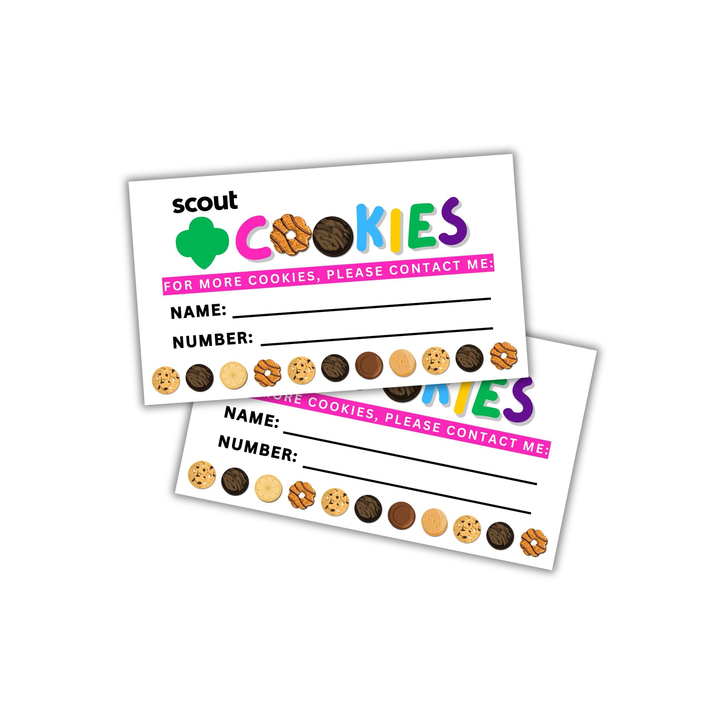 Scout Cookie Reorder Business Card 50 pk 2 x 3.5” for Cookie Selling Season Girl Troop Leaders Hang on Neighbors Door to Door Girl Sales