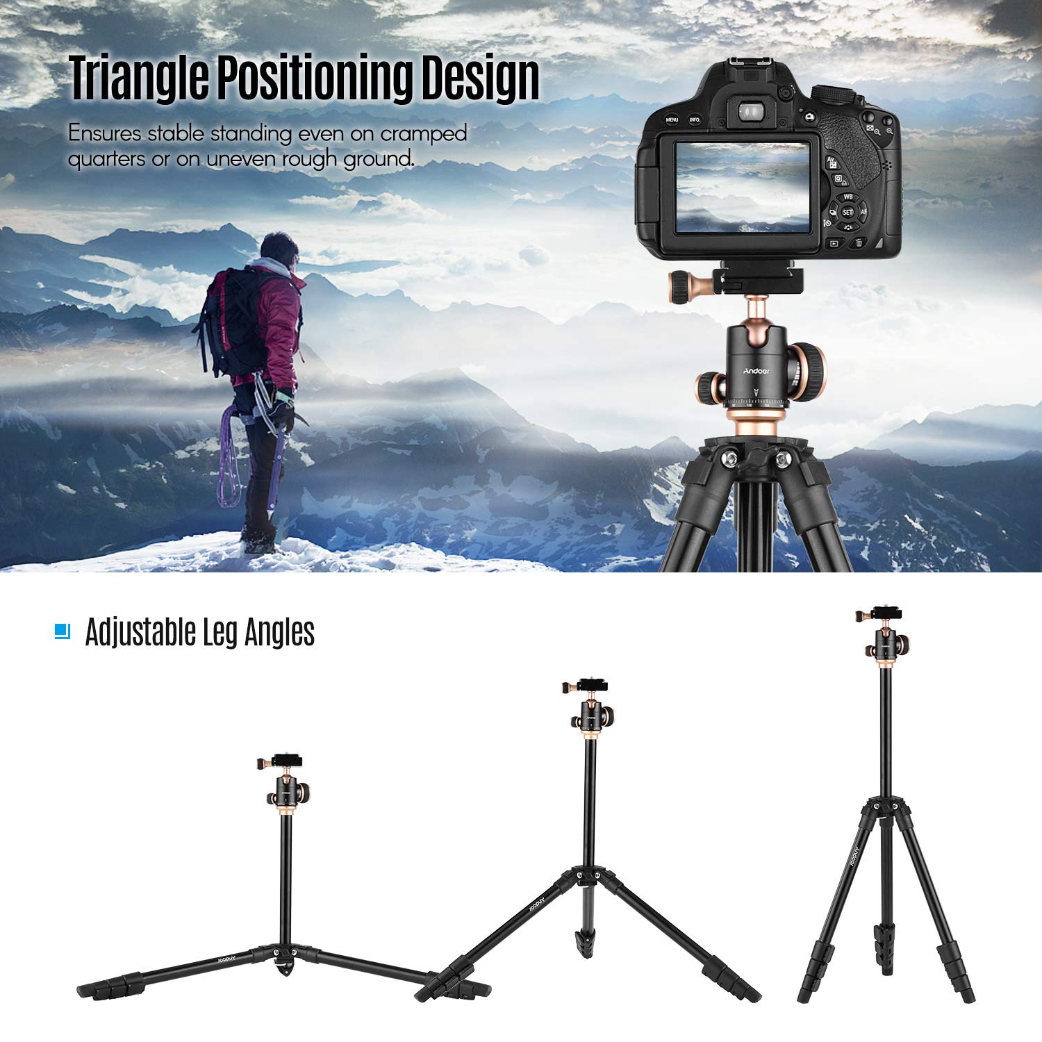 Andoer - Trípodes para cámaras de vídeo Canon Nikon Sony, Q160SA con nivel de burbuja panorámico, altura ajustable de 15 a 40 pulgadas, trípode de viaje para cámaras digitales DSLR