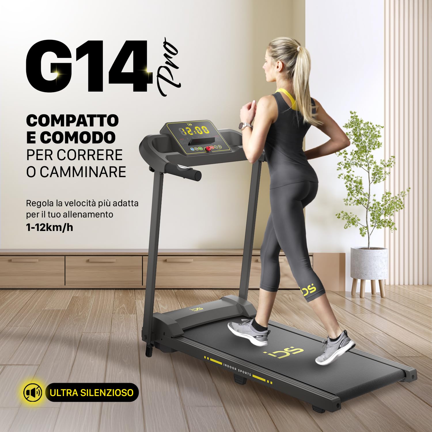 IDS W6 Tapis Roulant Elettrico Salvaspazio, CORSA + NORDIC WALKING, Brand ITALIANO, Super Slim 11,5 CM, 8 km/h, 6 Programmi, Telecomando da polso, Garanzia e Assistenza ITALIA