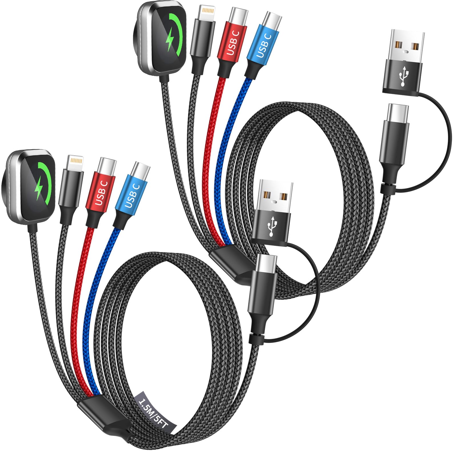 Dual Type-C Port 4 in 2 Multi Charging Cable for iWatch Charger iPhone17 IP Travel Charger Cruise Essentials