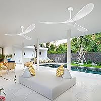 Vista 2 de Ventilador de techo blanco con ventiladores de techo remotos para exteriores, ventilador de techo moderno sin luz, negro mate, 60 pulgadas