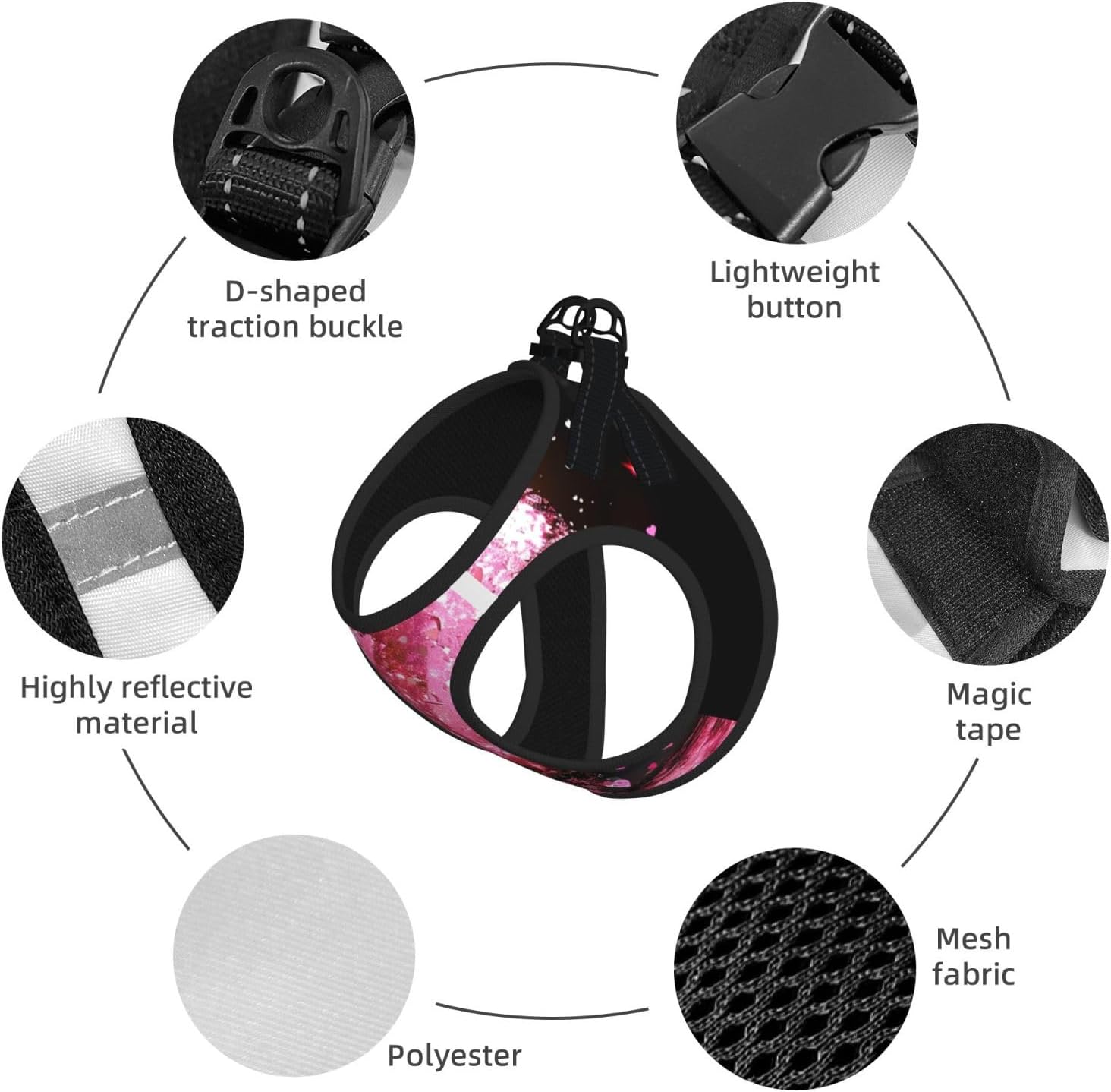 Heart of Magic Pet Vest Small Size Dog Harness and Leash Set for Training, Reflective & Adjustable with Accessories Large