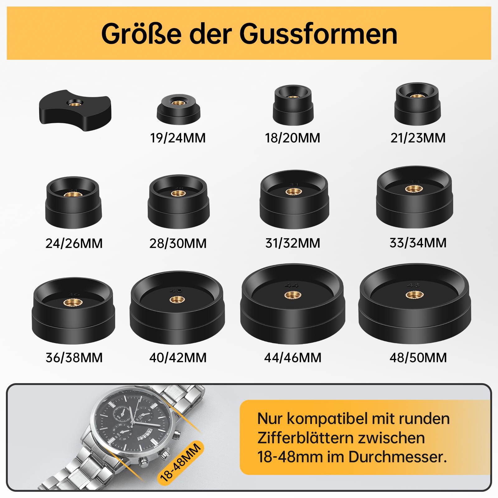 Eventronic Uhr Presse, Uhren Batteriewechsel Werkzeug, Uhrwerkzeug Einpresswerkzeug Uhrenschließer Gehäuseschließer Uhr Reparatur Werkzeug mit 12 Druckplatten Kunststoffeinsätze (16PCS)