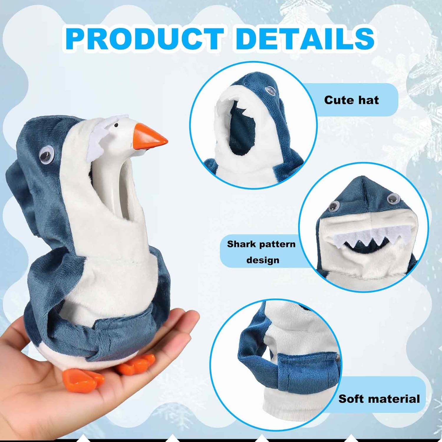 3 Pcs Desk Goose Outfits 7 Inch, Desktop Goose Accessory Mini Shark Hoodie