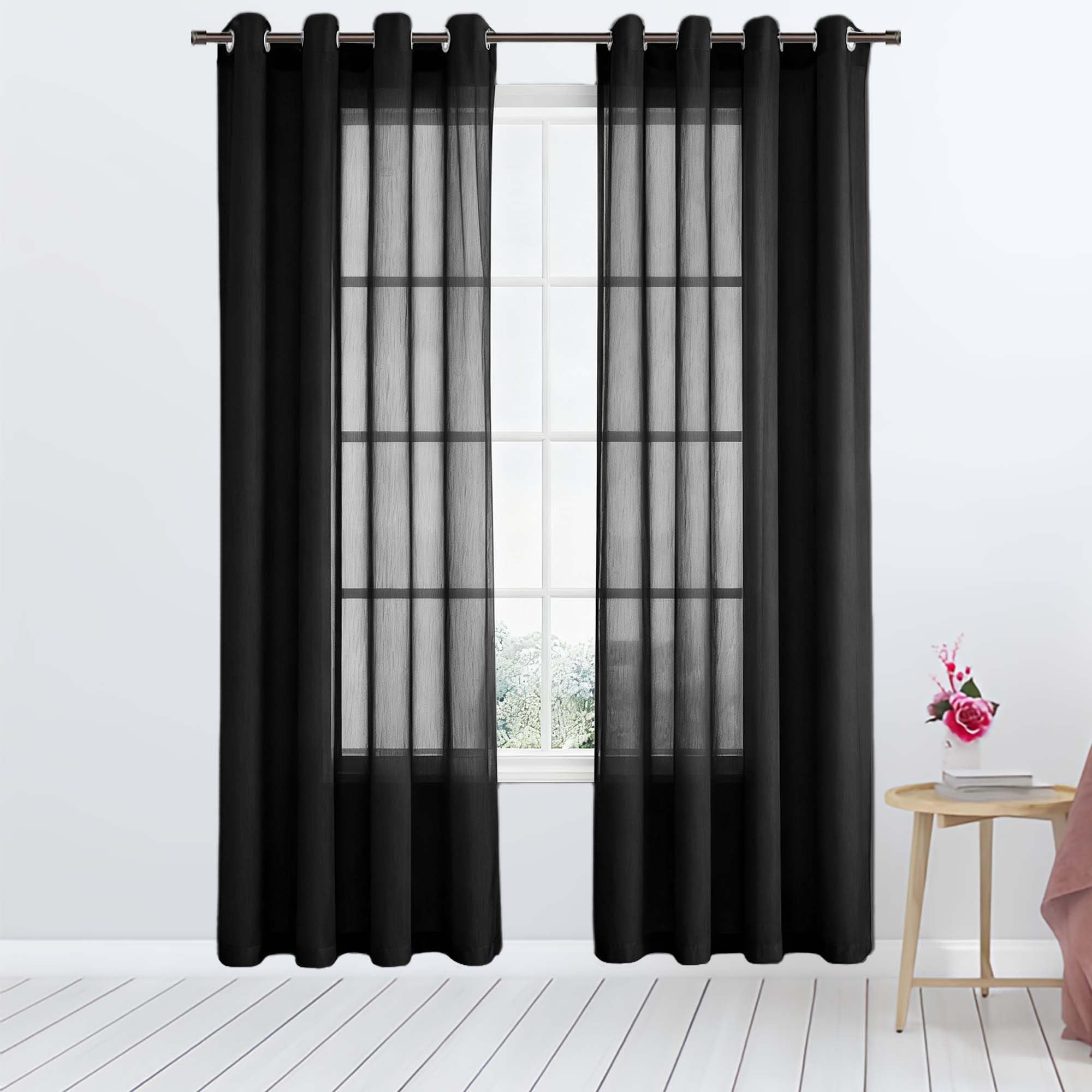 Voile Vorhänge 300 x 220 cm Privatsphäre Transparente Ösenschal Langlebig für Wohnzimmer Fensterschal Lichtdurchlässig Dekoschal Schlafzimmer, Schwarz