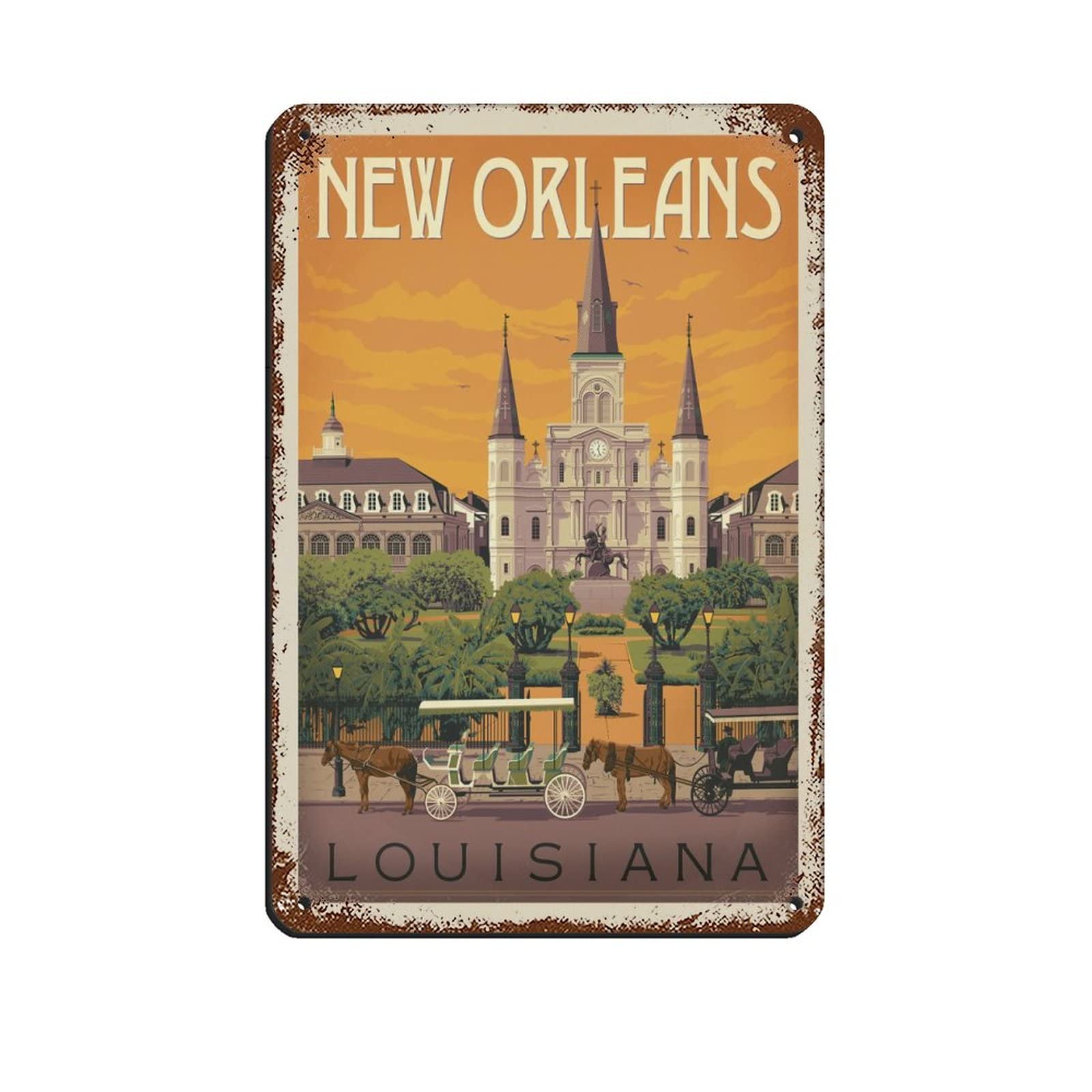 AZOLID Metal Signs New Orleans Louisiana Travel Tin Signs Wall Art Poster Metal Poster for Home Bar Cafe Garage Bathroom 30x20CM